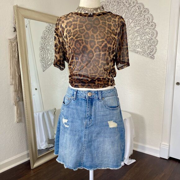 Early 2000's Grunge Bratty Party Euro Sheer Animal Leopard Mesh Blouse Top L - Picture 2 of 9